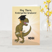 Carte Nom personnalisable Maternelle Diplôme T-Rex (Fleur jaune)
