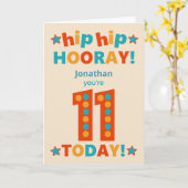 Carte Nom personnalisé 11e anniversaire Hip Horay (Fleur jaune)