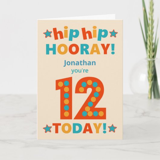 Carte Nom personnalisé 12e anniversaire Hip Horay (Devant)