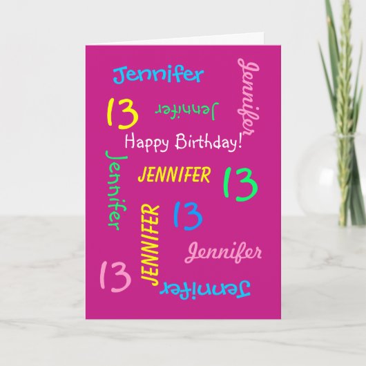 Carte Nom personnalisé, 13e anniversaire, Salutation ros (Devant)