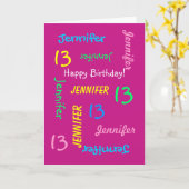 Carte Nom personnalisé, 13e anniversaire, Salutation ros (Fleur jaune)