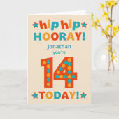 Carte Nom personnalisé 14e anniversaire Hip Horay (Fleur jaune)