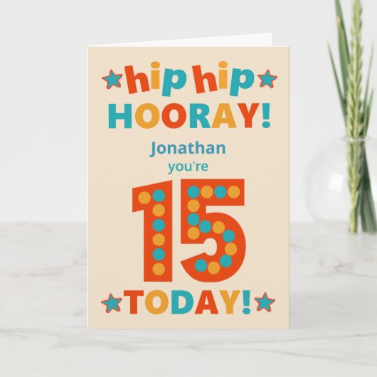 Carte Nom personnalisé 15e anniversaire Hip Horay (Devant)