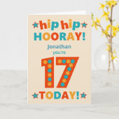 Carte Nom personnalisé 17e anniversaire Hip Horay (Fleur jaune)