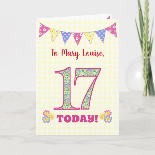 Carte Nom personnalisé 17e anniversaire Primroses Buntin (Devant)