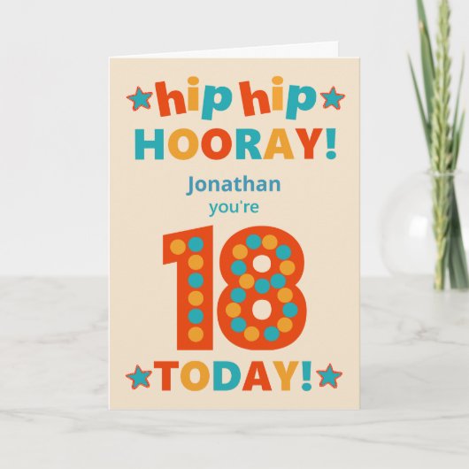 Carte Nom personnalisé 18e anniversaire Hip Horay (Devant)