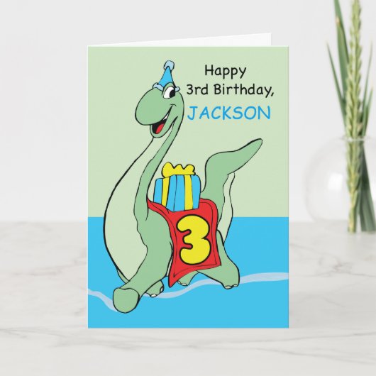 Carte Nom personnalisé, 3e anniversaire Dinosaur, Jackso (Devant)