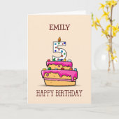 Carte Nom personnalisé, 5e anniversaire, 5 sur le gâteau (Fleur jaune)