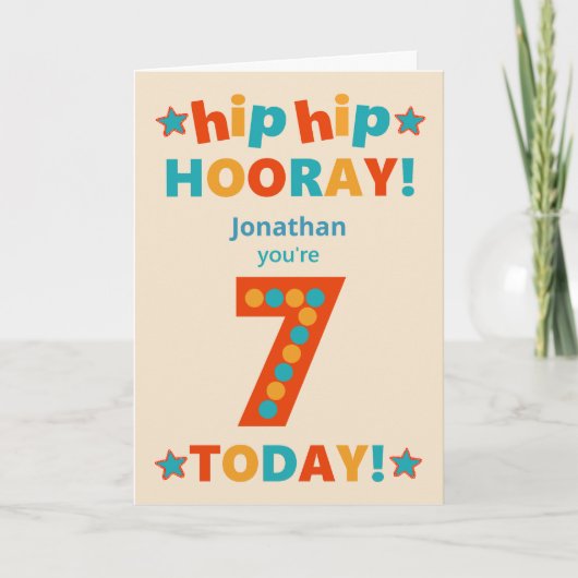 Carte Nom personnalisé 7e anniversaire Hip Hooray (Devant)