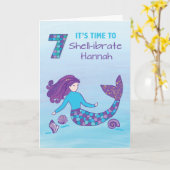 Carte Nom personnalisé 7e anniversaire Sparkly Look Merm (Fleur jaune)