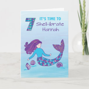 Carte Nom personnalisé 7e anniversaire Sparkly Look Merm
