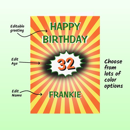 Carte Nom personnalisé âge orange jaune rétro anniversai