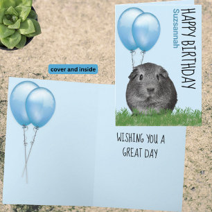Carte Nom personnalisé Anniversaire Cochon d'Inde Ballon