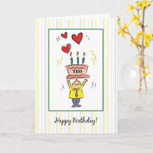 Carte Nom personnalisé Anniversaire Homme Coeurs gâteau