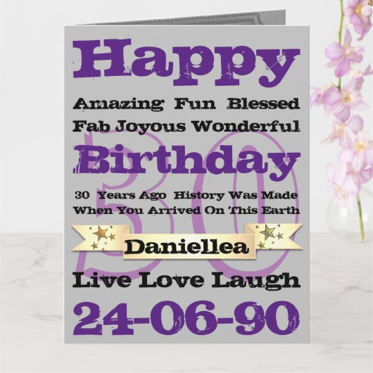Carte Nom personnalisé Anniversaire Mots Joyeux Annivers (Orchidée)