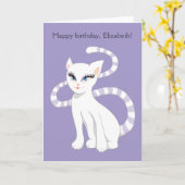 Carte Nom personnalisé Beau chat blanc Anniversaire (Fleur jaune)