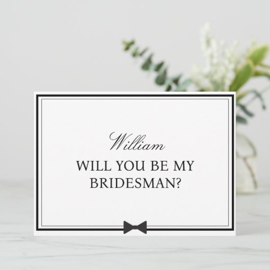 Carte Nom personnalisé Bowtie Bridesman Proposition (Debout devant)