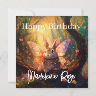 Carte Nom personnalisé Bunny forêt enchantée Joyeux anni