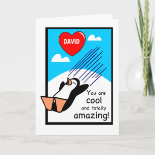 Carte Nom personnalisé Cool Valentine Penguin