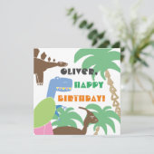 Carte Nom personnalisé Cute Dino Dinosaur Anniversaire d (Debout devant)