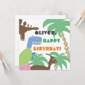 Carte Nom personnalisé Cute Dino Dinosaur Anniversaire d (Devant/Arrière en situation)