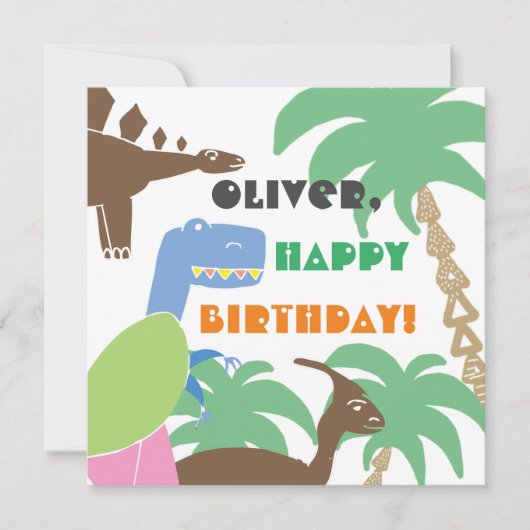 Carte Nom personnalisé Cute Dino Dinosaur Anniversaire d (Devant)