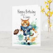 Carte Nom personnalisé d'anniversaire Chat mignon amusan (Fleur jaune)