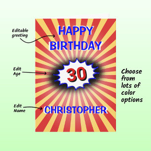 Carte Nom personnalisé d'anniversaire lumineux et rétrog
