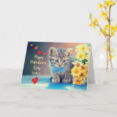 Carte Nom personnalisé Emily Love Valentine Kitten, Dais (Fleur jaune)