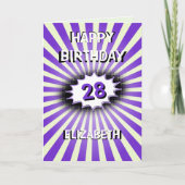 Carte Nom personnalisé et âge purple splash rétro annive (Devant)