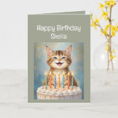 Carte Nom personnalisé Femmes Anniversaire Funny Chat (Fleur jaune)