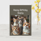 Carte Nom personnalisé Femmes Anniversaire Funny Chat (Fleur jaune)