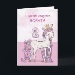 Carte Nom personnalisé Fille 2ème Anniversaire Cheval Ro<br><div class="desc">Un doux petit poney rose comme votre fille fait des cabrioles avec le numéro deux ! Des détails dorés sont tissés dans sa crinière et sa queue. Carte parfaite pour souhaiter à votre fille son 2ème anniversaire ! Personnalisez cette carte avec le nom de votre fille.</div>