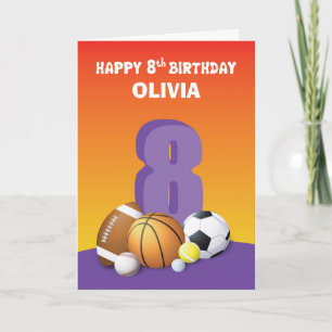 Carte Nom personnalisé Fille 8e Anniversaire Ballons de 