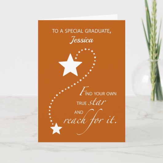 Carte Nom personnalisé Fille Graduation Burnt Orange Sta (Devant)