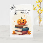 Carte Nom personnalisé Funny Halloween mignon araignée (Fleur jaune)