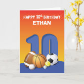 Carte Nom personnalisé Garçon 10e anniversaire Balles de (Fleur jaune)