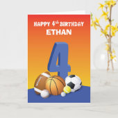 Carte Nom personnalisé garçon 4ème anniversaire ballons  (Fleur jaune)