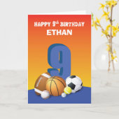 Carte Nom personnalisé garçon 9e anniversaire ballons de (Fleur jaune)