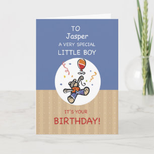 Carte Nom personnalisé Garçon Teddy Bear Balloon Anniver