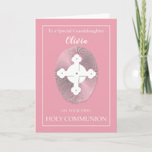 Carte Nom personnalisé Grand-fille Communion rose avec c