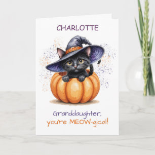 Carte Nom personnalisé Grand-fille Halloween Cute Chat