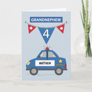 Carte Nom personnalisé Grand-neveu 4e anniversaire Polic