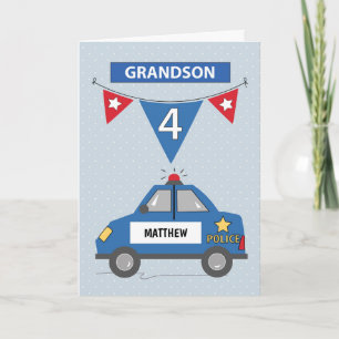 Carte Nom personnalisé Grandson 4e anniversaire Blue Pol