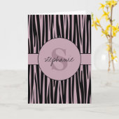 Carte Nom personnalisé Monogramme Zebra stripes motif (Fleur jaune)