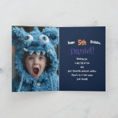 Carte Nom personnalisé Photo Âge | Illustration de monst (Intérieur)