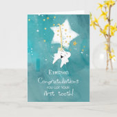 Carte Nom Personnalisé Popped First Tooth Félicitations (Fleur jaune)