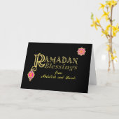 Carte Nom personnalisé Ramadan Bénédiction or sur noir (Fleur jaune)
