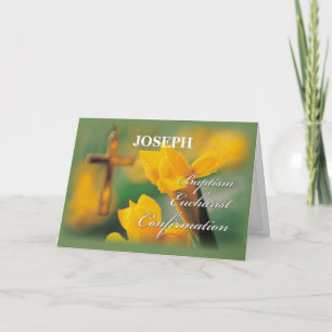 Carte Nom personnalisé RCIA Croix Crocus Félicitations