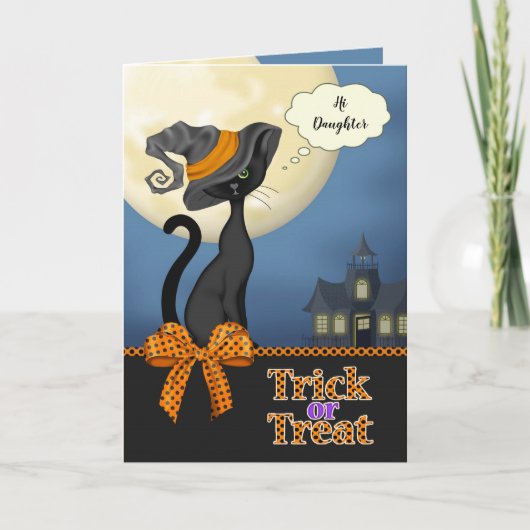 Carte Nom personnalisé/Relation Trick ou Treat Black Cat (Devant)